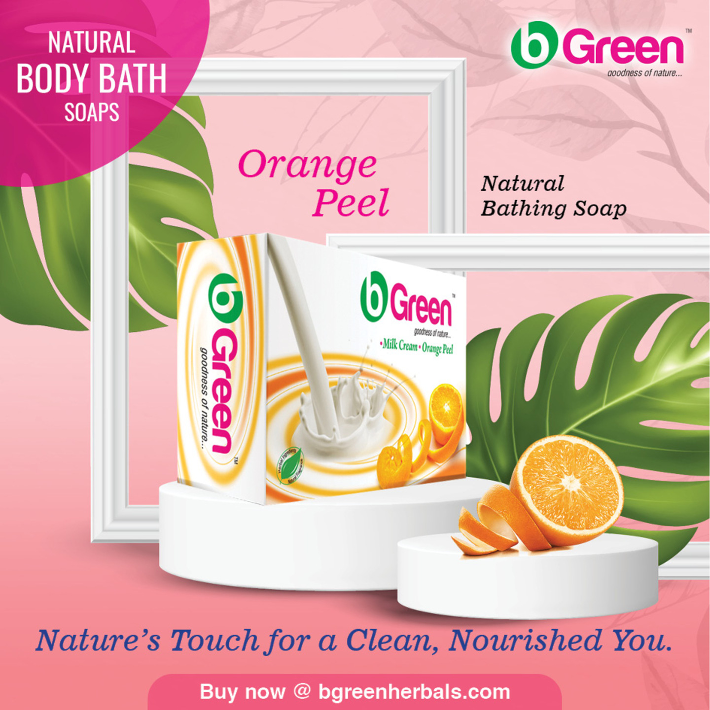 Bgreen Orange Peal Natural Bathing Soap 75g, Pack of 6