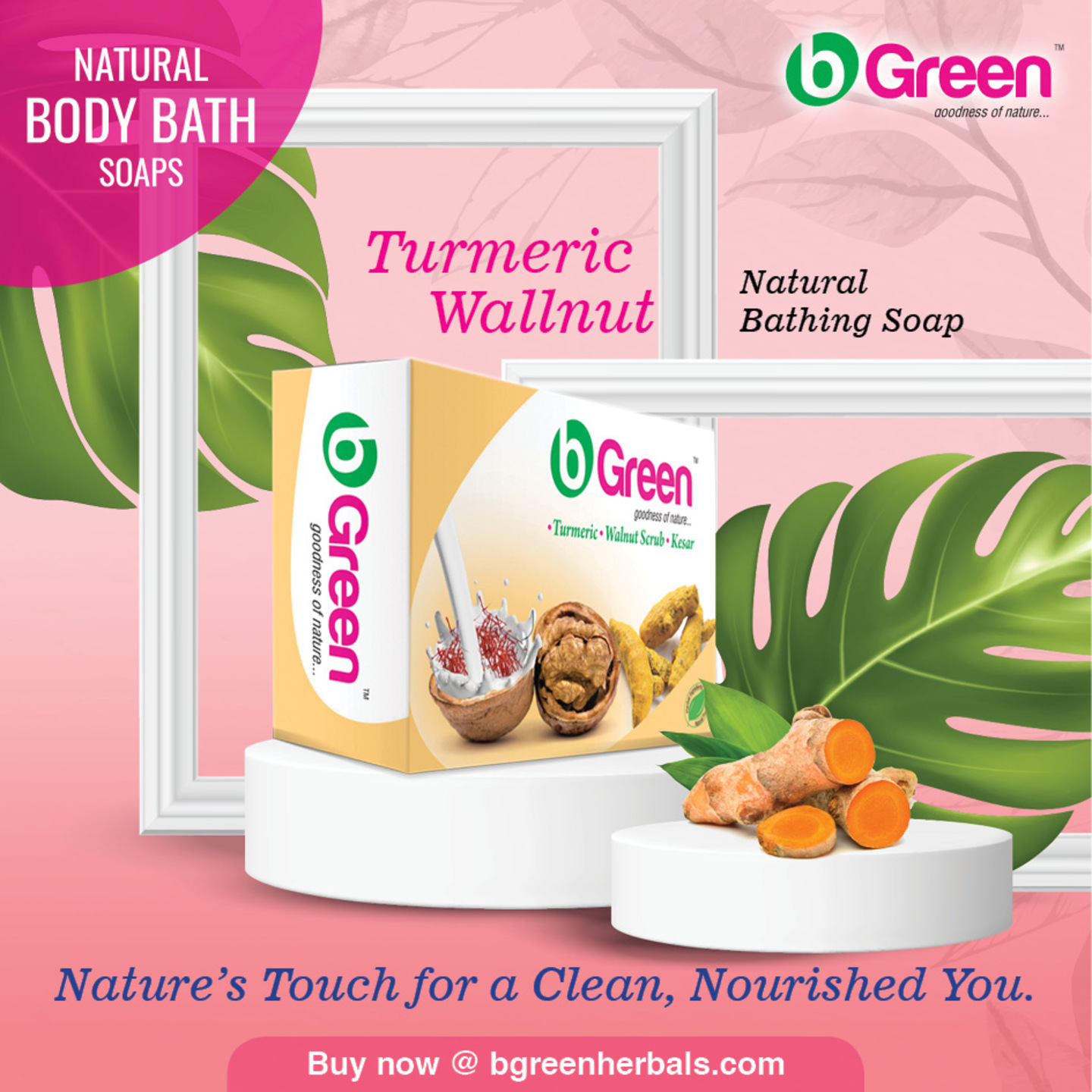 Bgreen Turmeric Wallnut Natural Bathing Soap 75g, Pack of 6