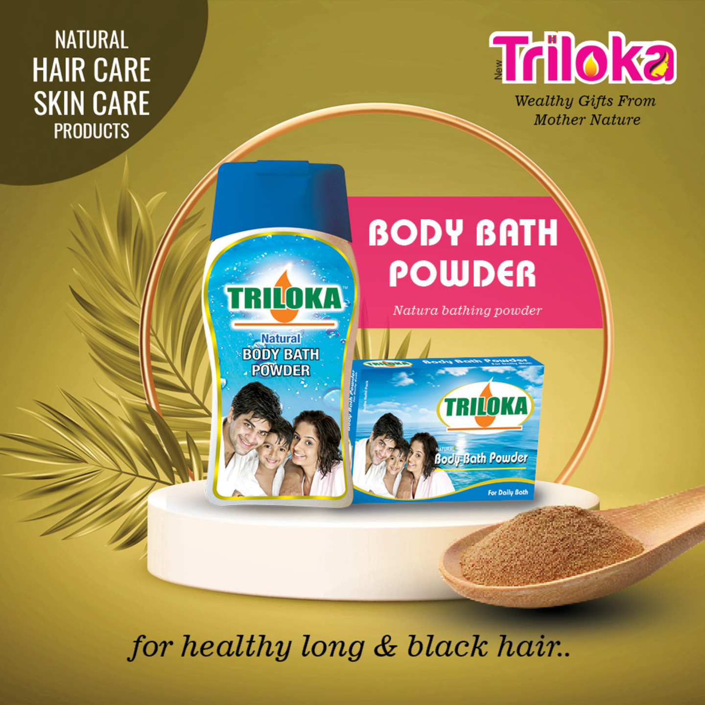 New Triloka Natural Body Bathing Powder 100g, Re-fill, Box Pack