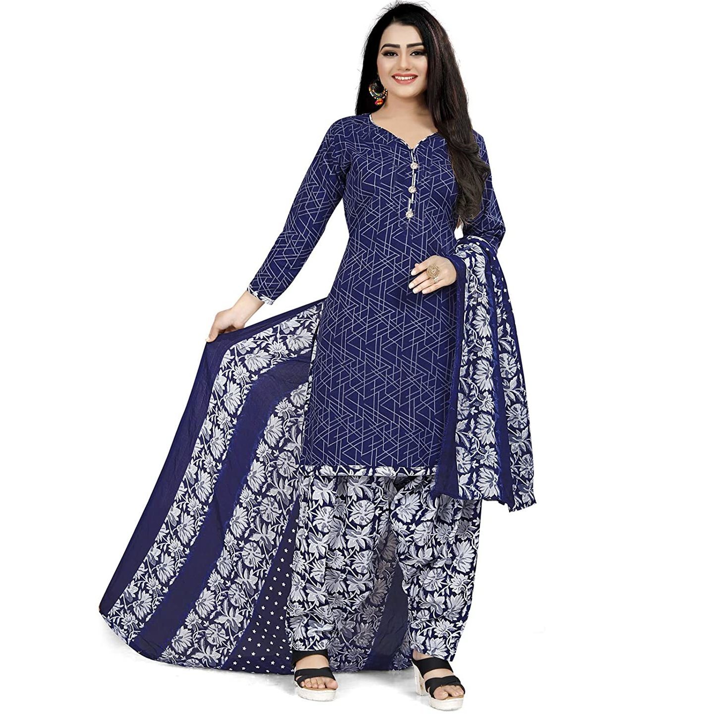 Women's Cotton Geometric Printed Unstitched Salwar Suit Material