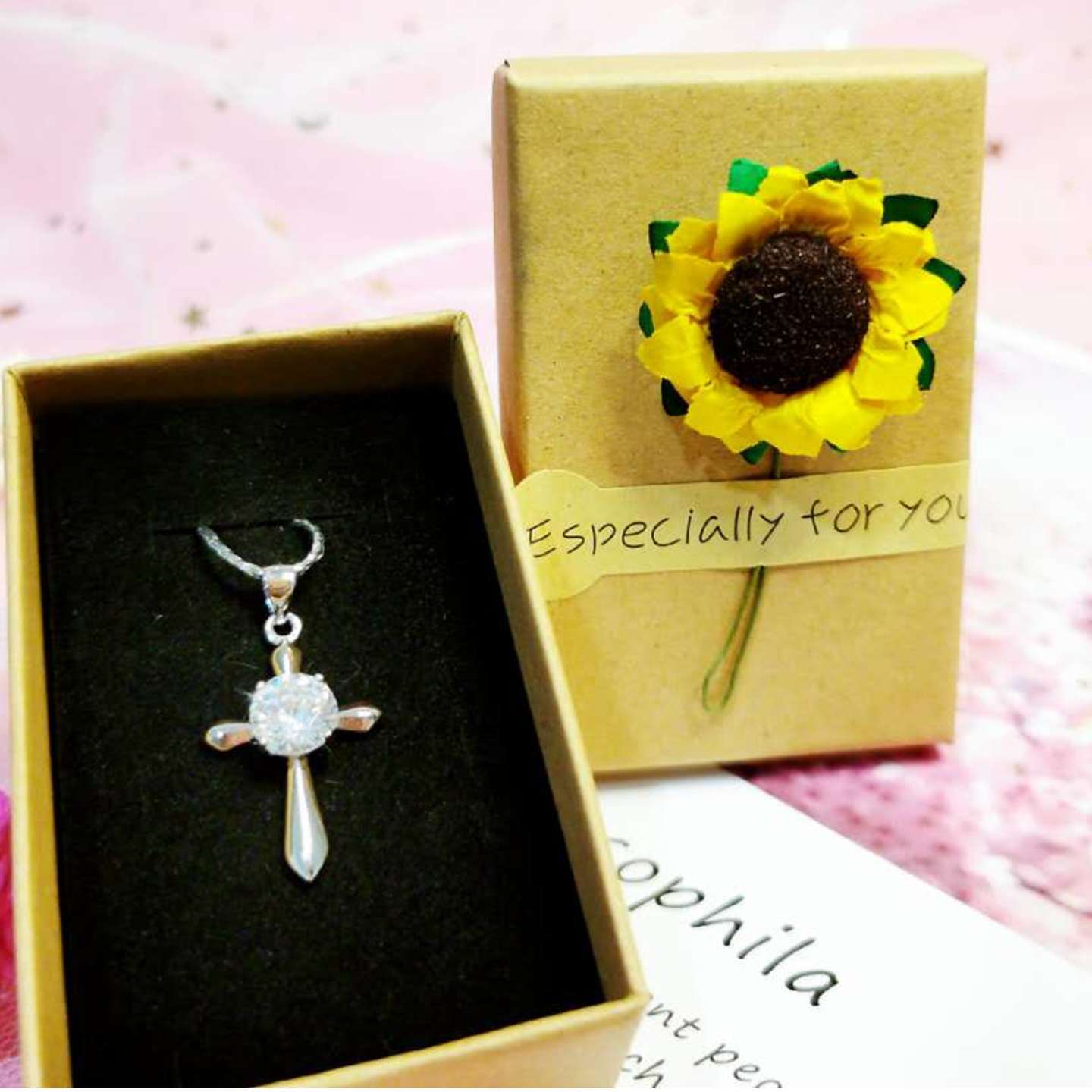 Crystal Cross Necklace with Gift Box