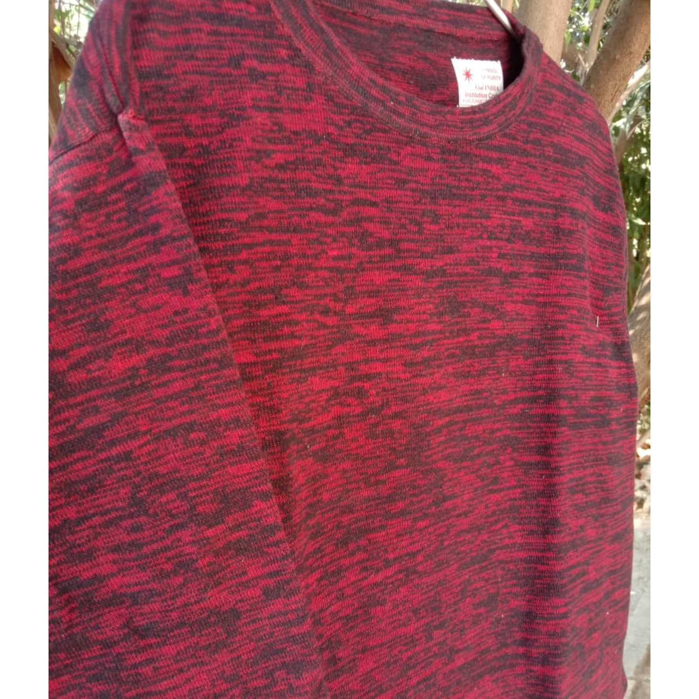 Red and Black Textured Full Sleeves T-Shirt