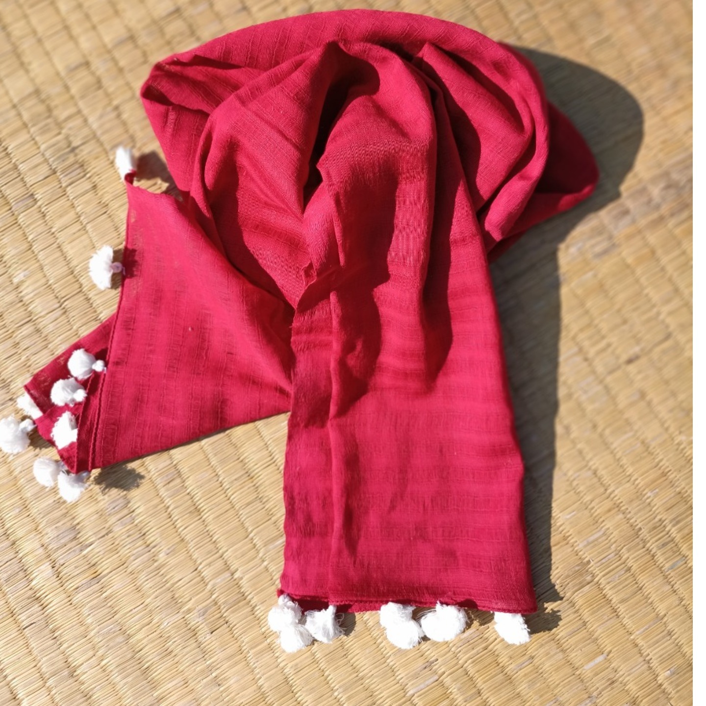 Red jali Stole with white tassels