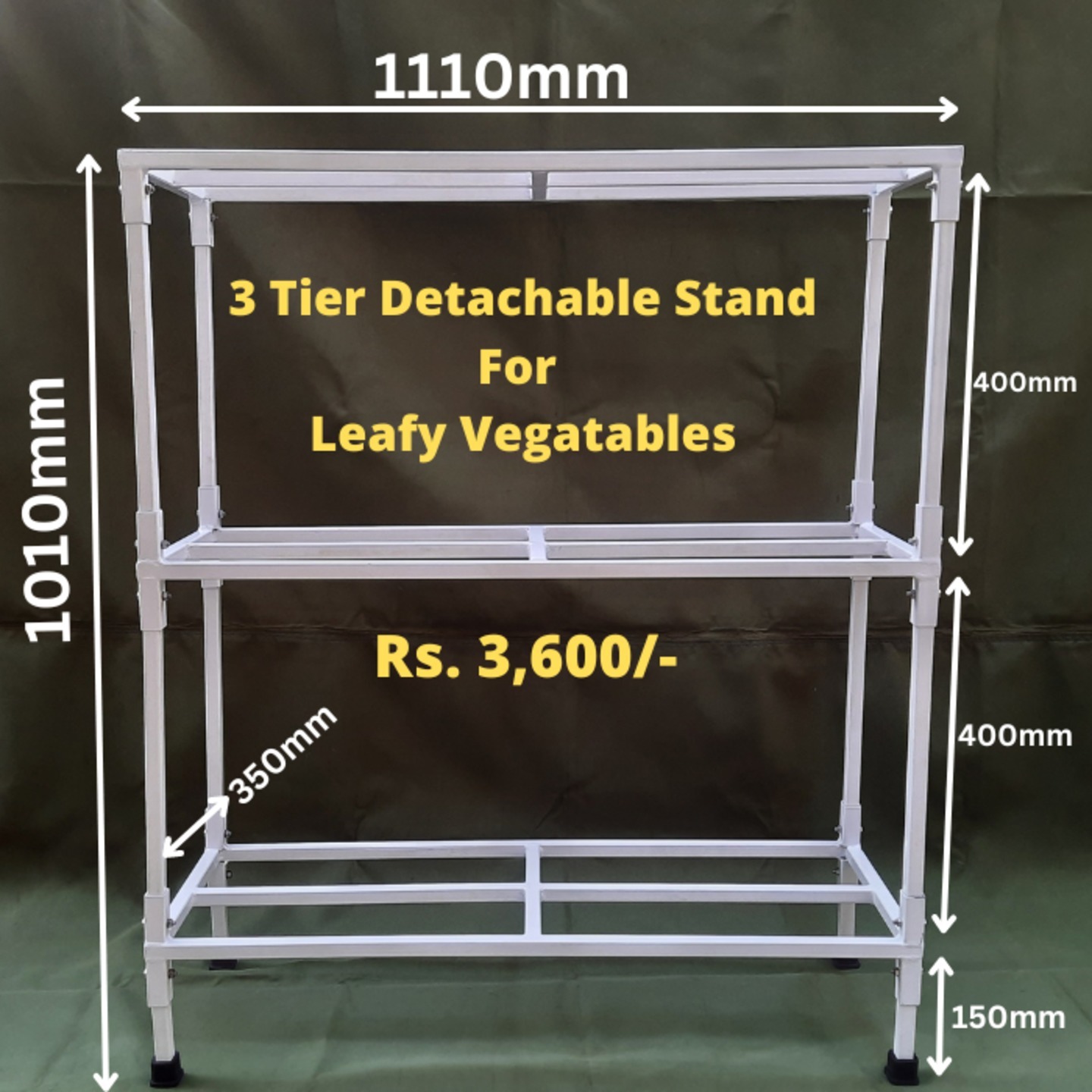 vertical 3 shelf stand detachable Size: 1010mm width X 1110mm Height X 350mm depth.  for leafy vegetables growing 