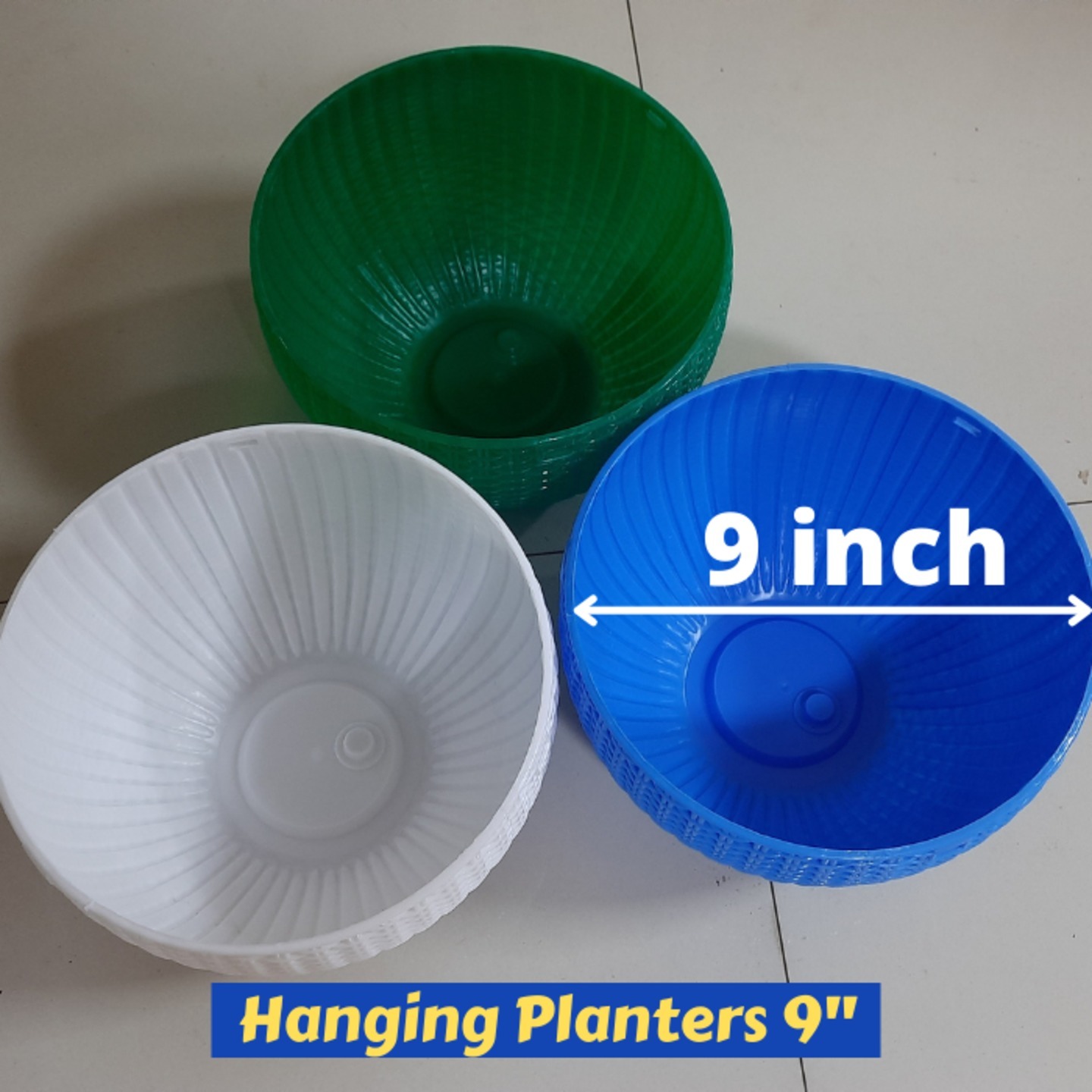 9 Round Multi colour Plastic Flower Hanging Pot for Balcony with Hanging Chain Pack of 3