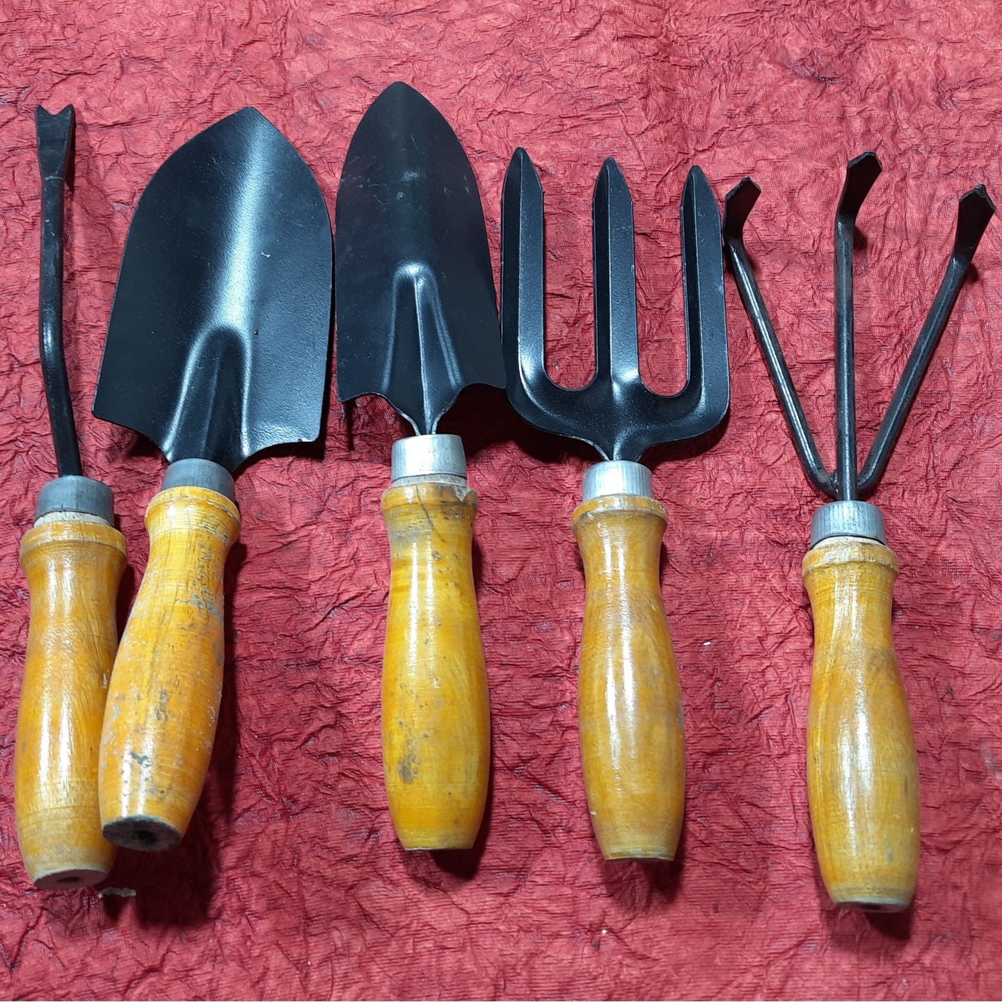 5Pcs Durable Gardening Hand Tool Kit Wooden Handles for Home Gardening Weeder, Big Trowel, Hand Fork,Cultivator