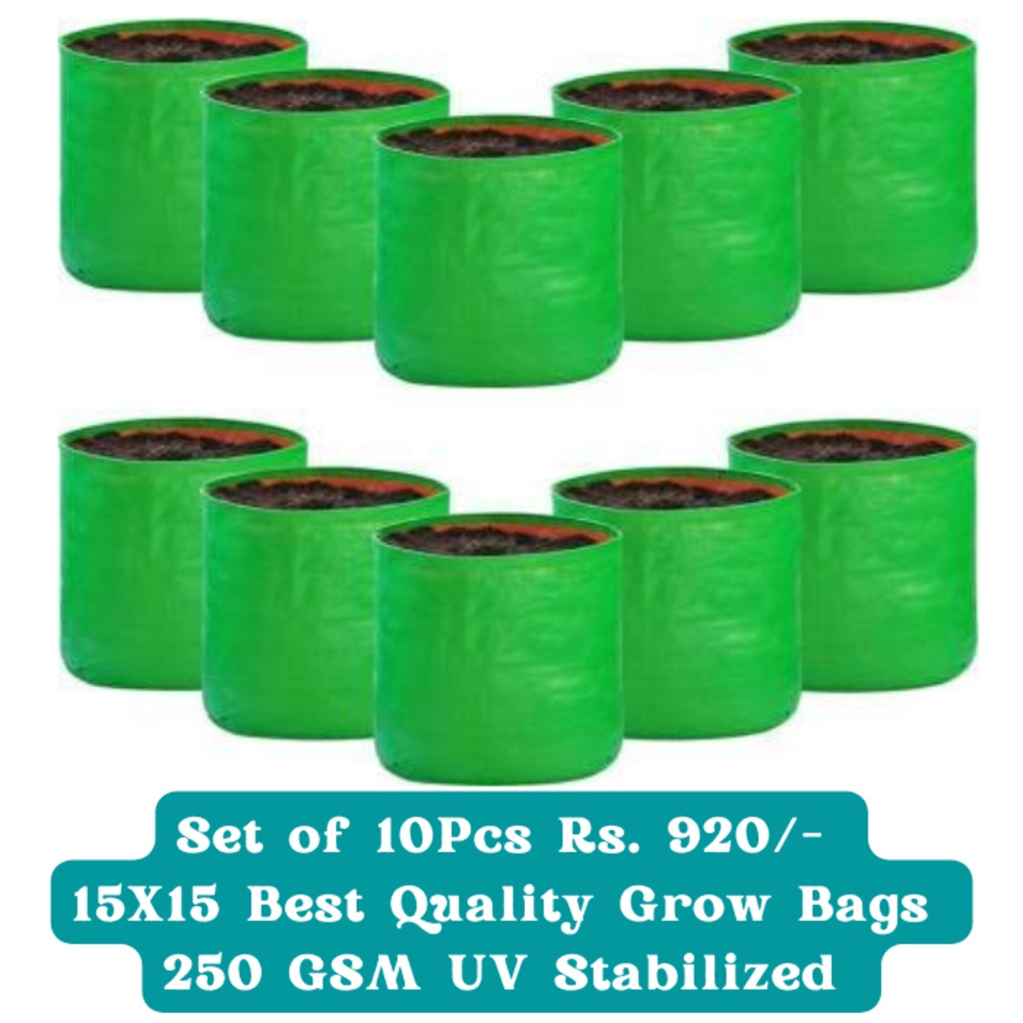 Set of 10Pcs15X15 Best Quality Grow Bags  250 GSM UV Stabilized