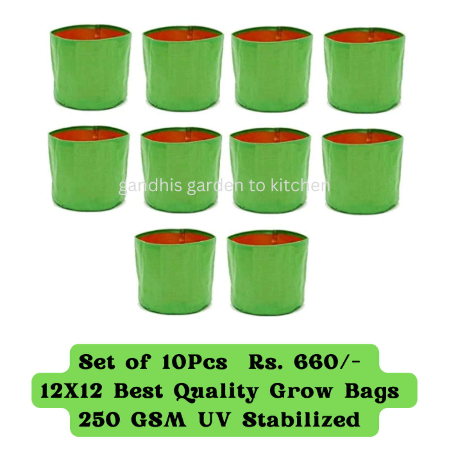 Set of 10Pcs 12X12 Best Quality Grow Bags  250 GSM UV Stabilized