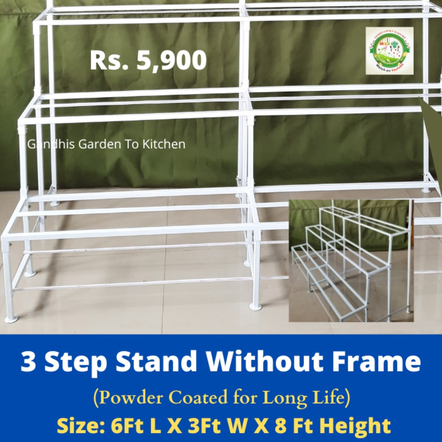 6 Ft Three step Garden Stand with Frame Detachable Size in Inches 72LX34W X77H