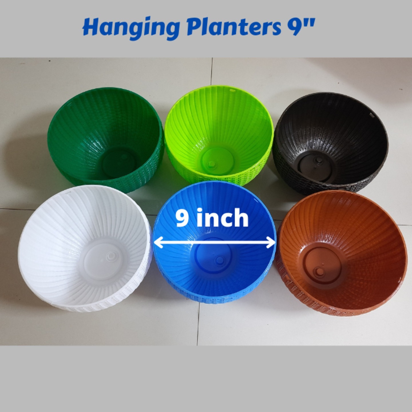 9 Round Multi color Plastic Flower Hanging Pot for Balcony with Hanging Chain Pack of 6