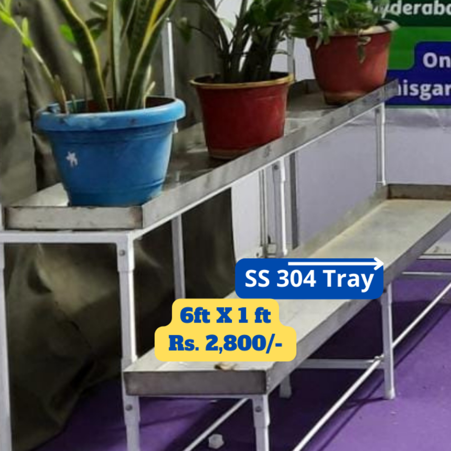 1 No. Stainless Steel 304 Grade Tray for Garden Stands  6FT L X 1Ft W X 2Inch Ht  