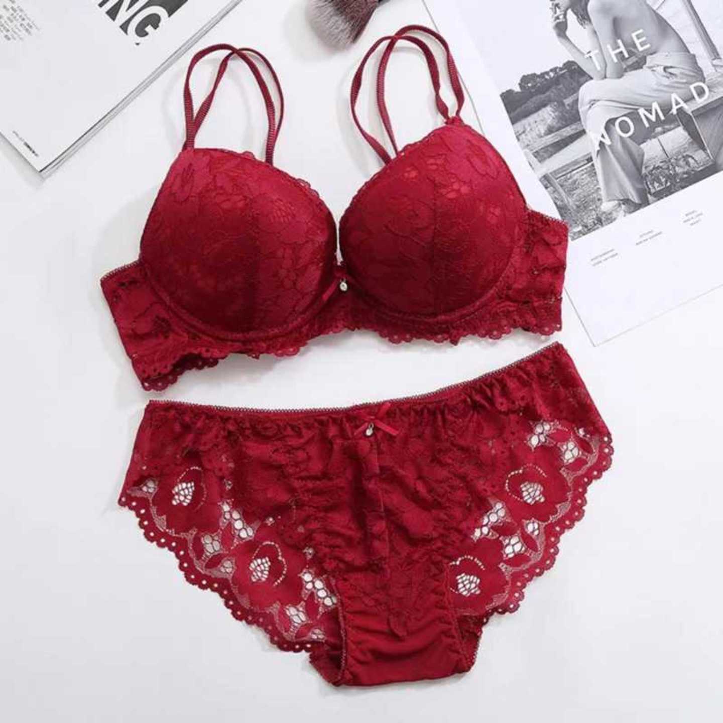 SAPIYU PRODUCTS Bra & Panty Set Solid Pink Lingerie Set
