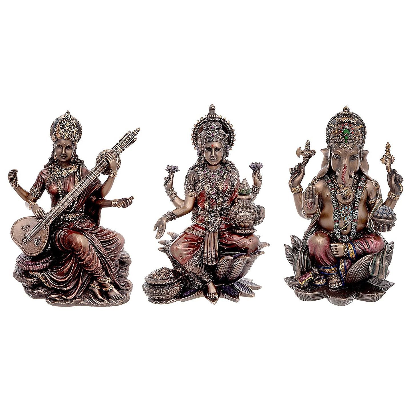 WoodyBox Laxmi Ganesh Saraswati Set of 3 Decorative Showpiece - 8.8 cm