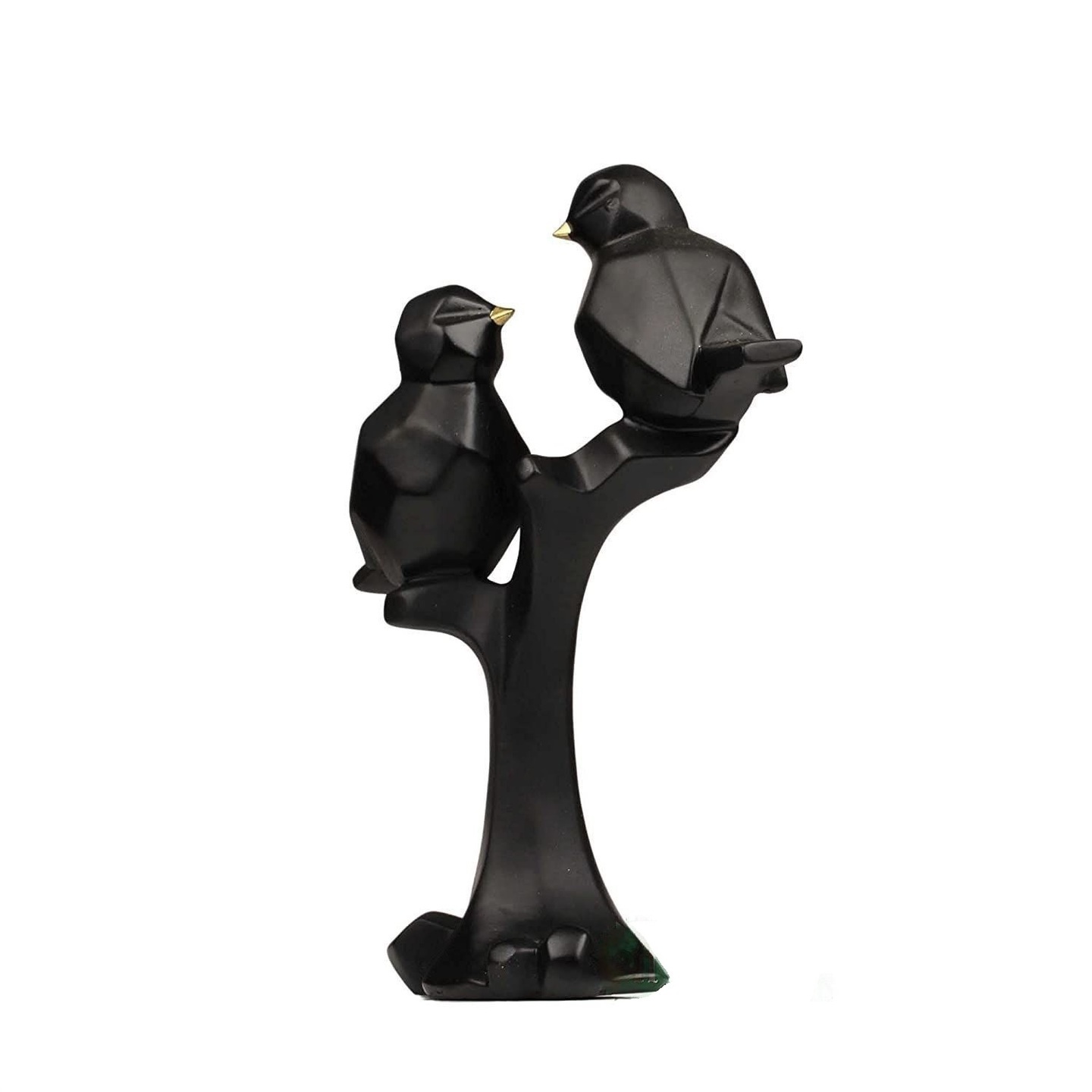 8" Abstract Black Pair of Bird on Tree Sculpture Figurine Handicraft Home Desk Decor Geometric Resin Wildlife Statue(Black)