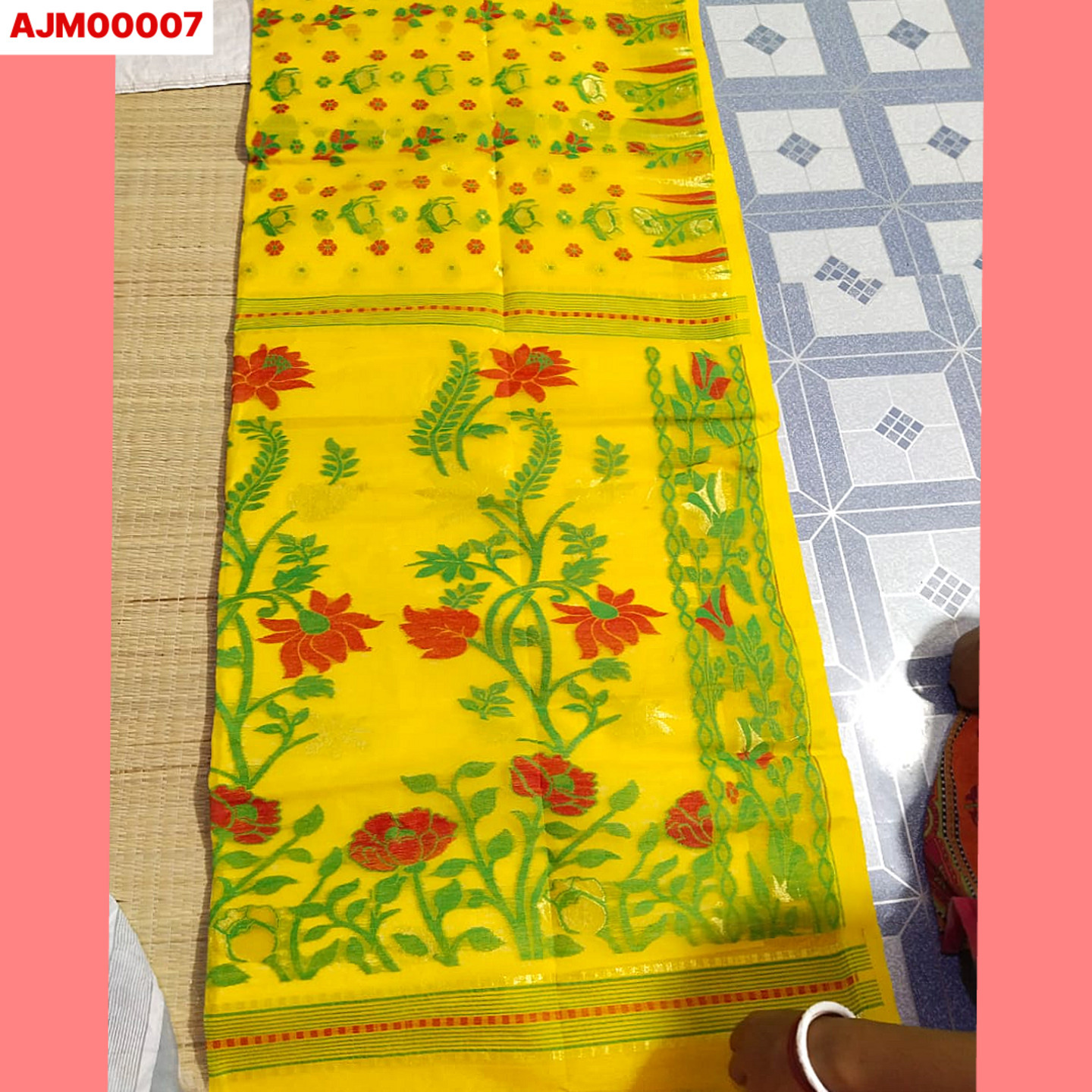 Ahiri - Traditional Jamdani Saree Collection - Tangerine Yellow