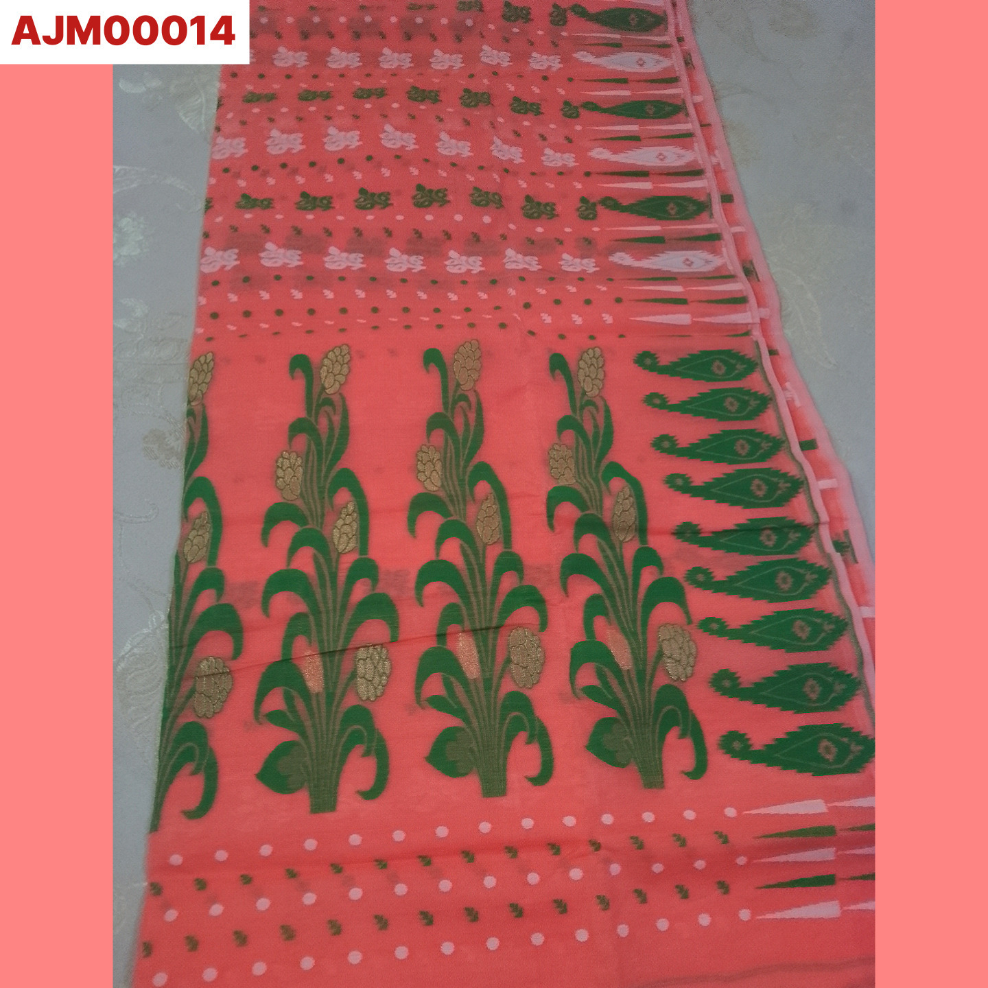 Ahiri - Traditional Jamdani Saree Collection - Peach & Green