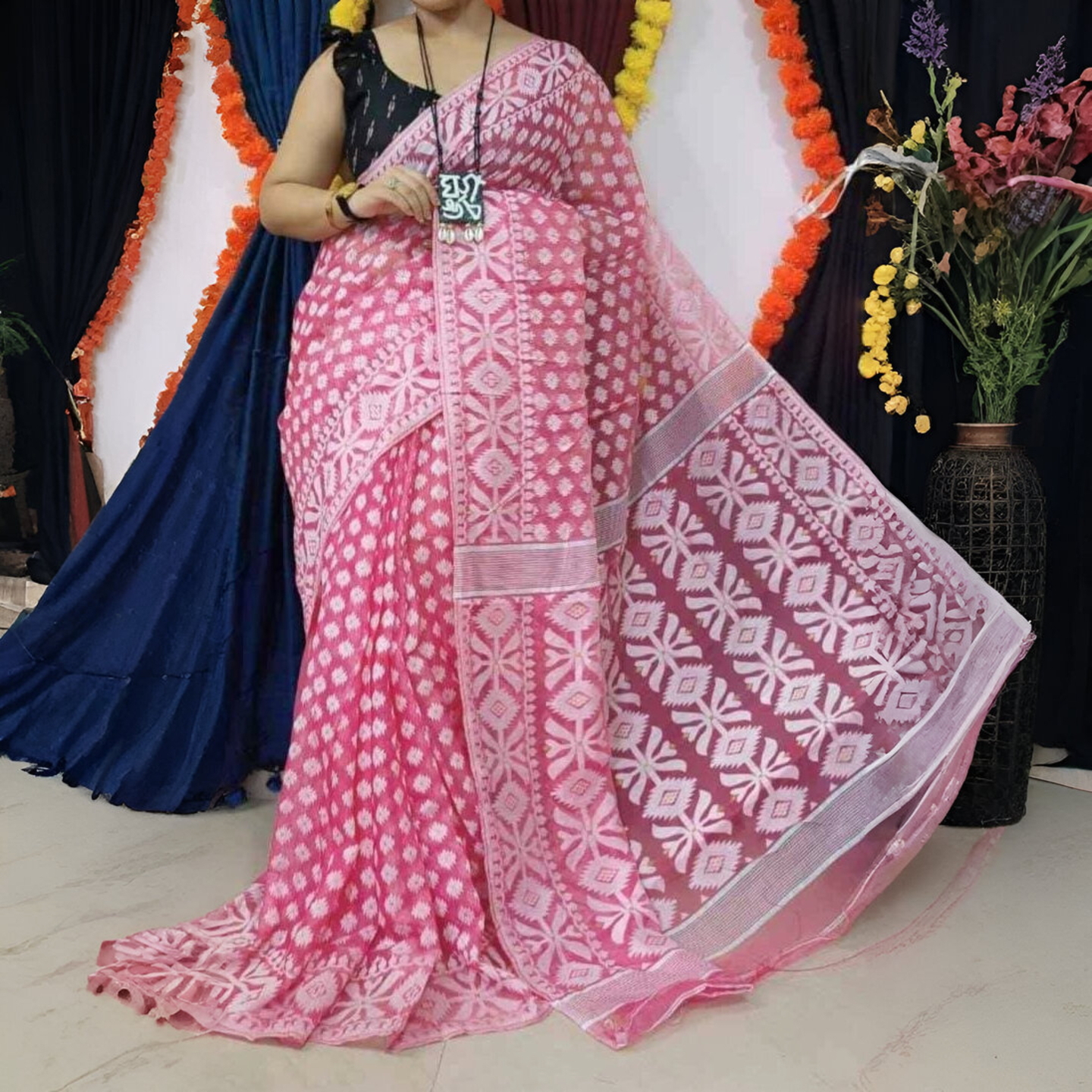 Ahiri - Traditional Jamdani Saree - Wedding Season Collection - Mellow Red