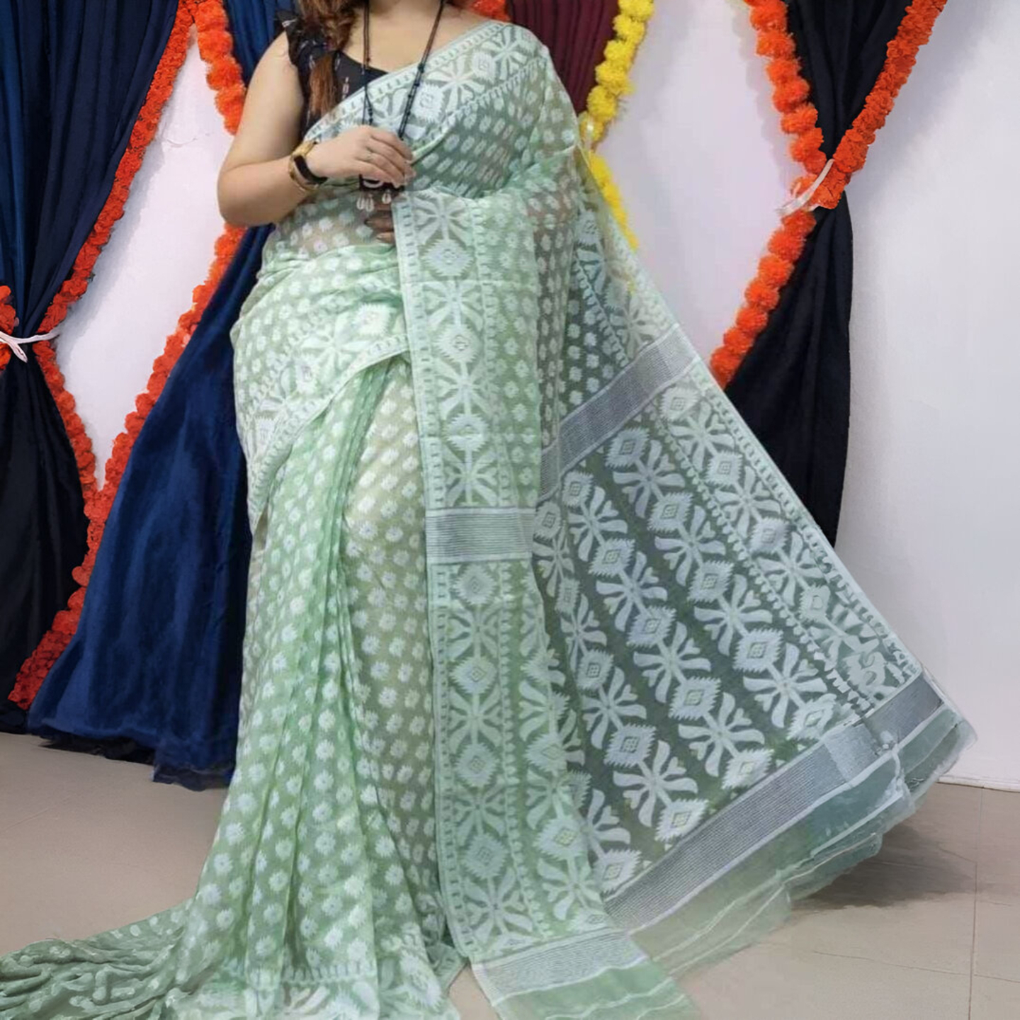 Ahiri - Traditional Jamdani Saree - Wedding Season Collection - Mellow Green