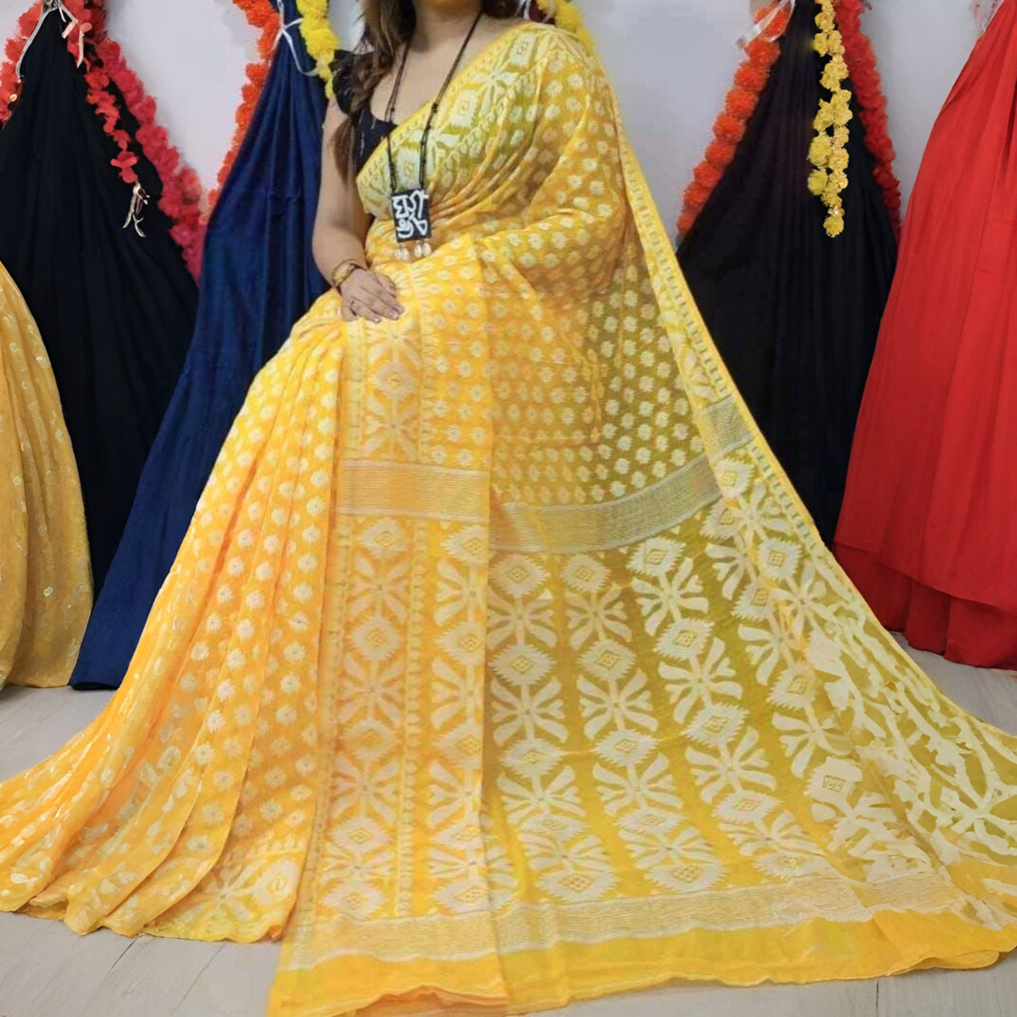 Ahiri - Traditional Jamdani Saree - Wedding Season Collection - Mellow Sunflower
