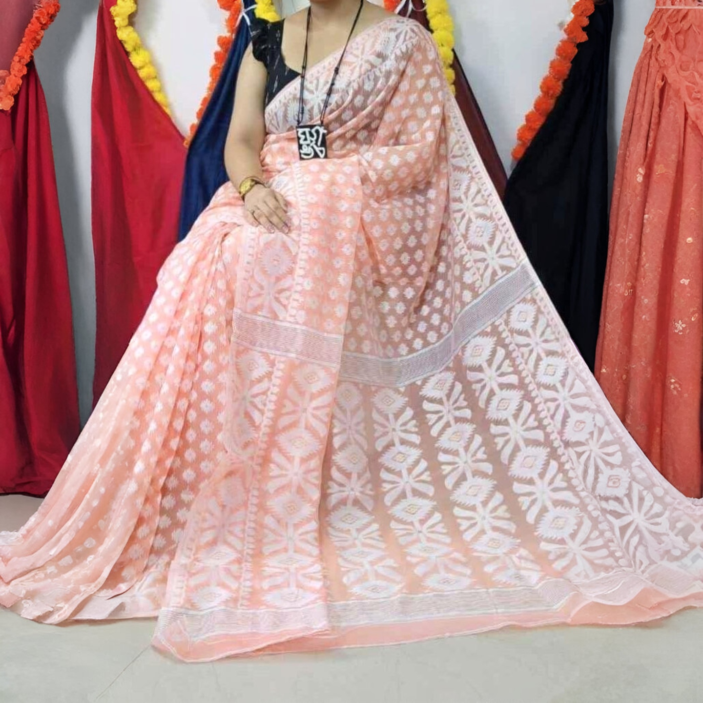 Ahiri - Traditional Jamdani Saree - Wedding Season Collection - Mellow Peach