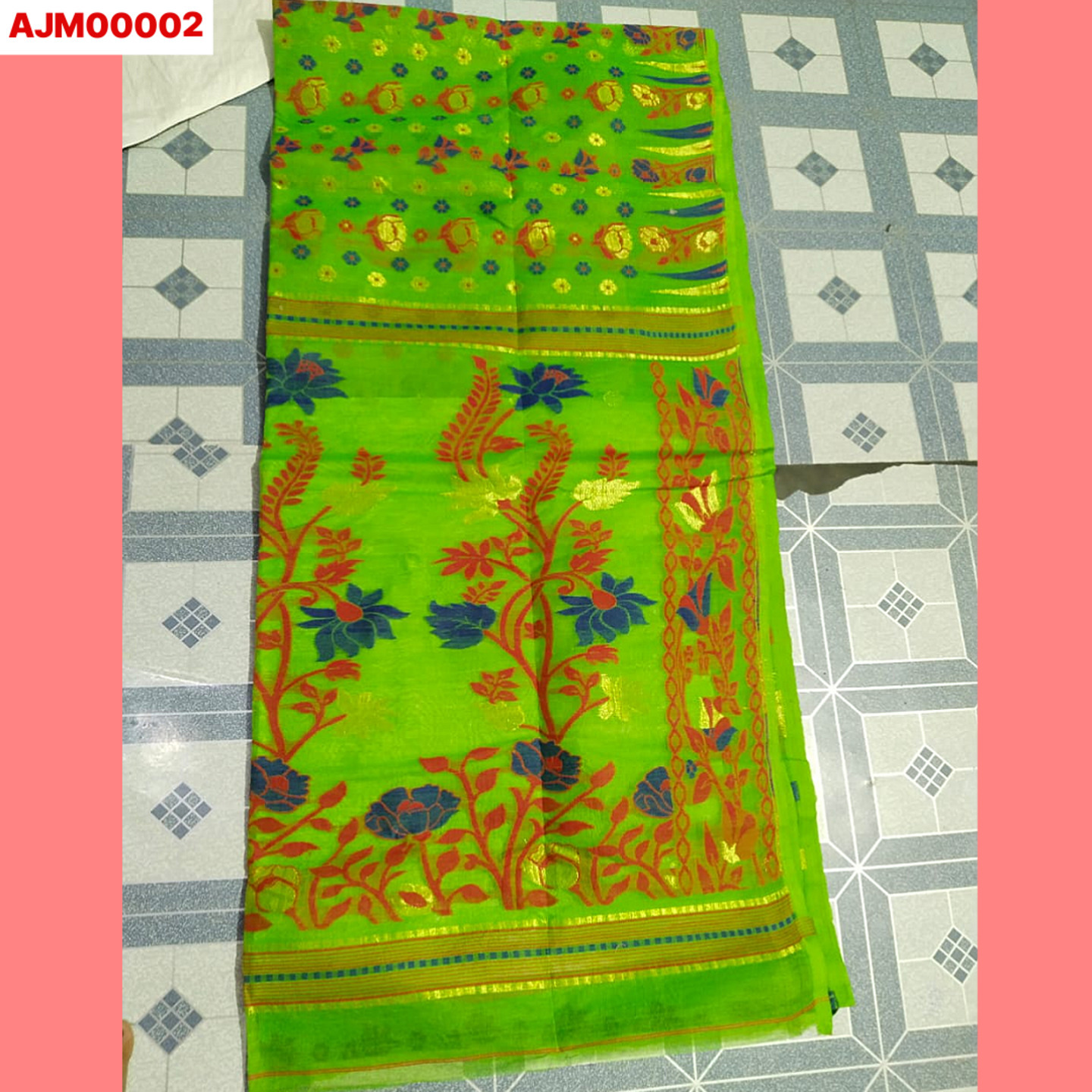 Ahiri - Traditional Jamdani Saree Collection - Parrot Green