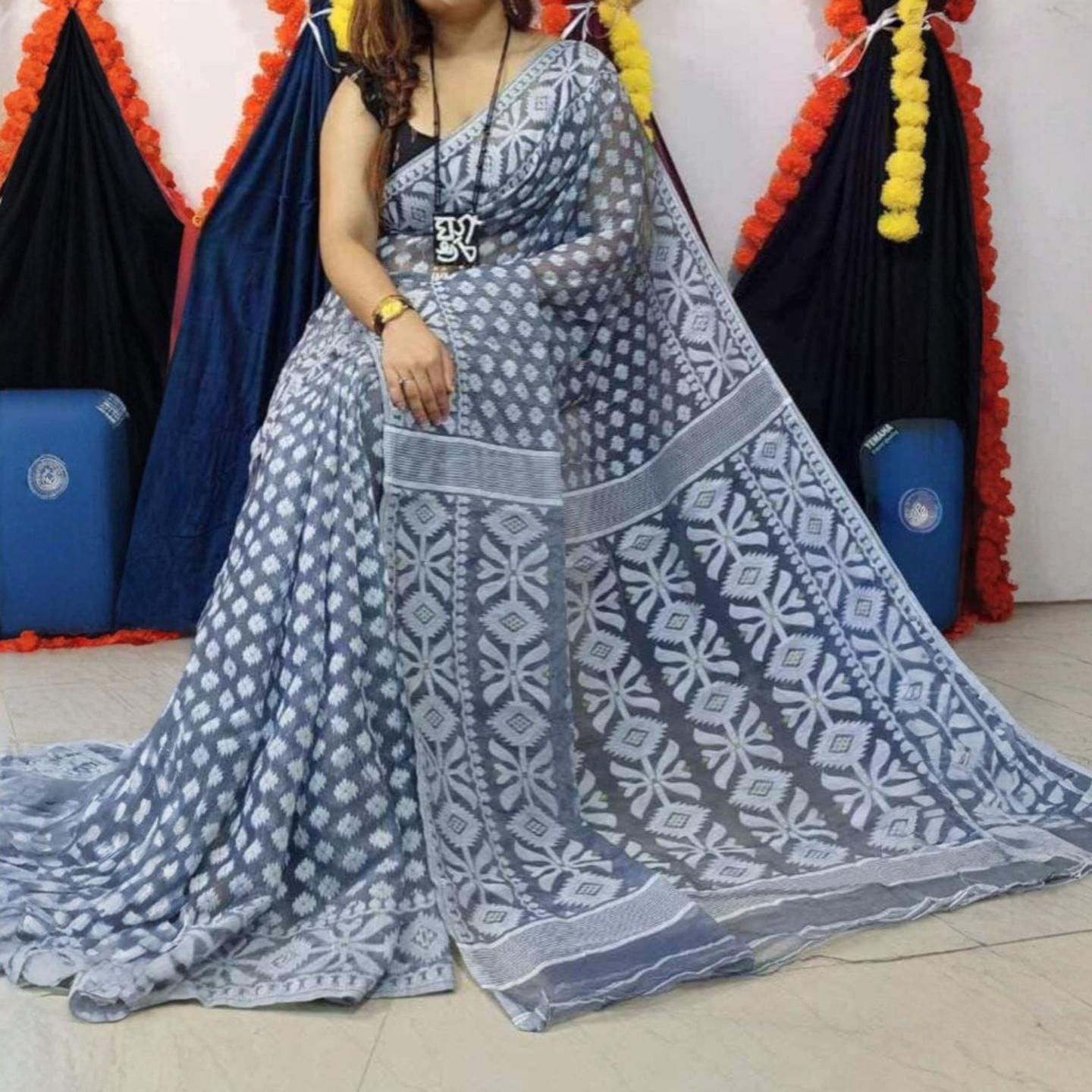 Ahiri - Traditional Jamdani Saree - Wedding Season Collection - Mellow Grey