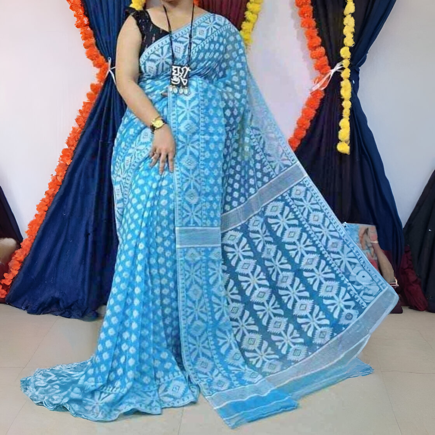 Ahiri - Traditional Jamdani Saree - Wedding Season Collection - Mellow Blue