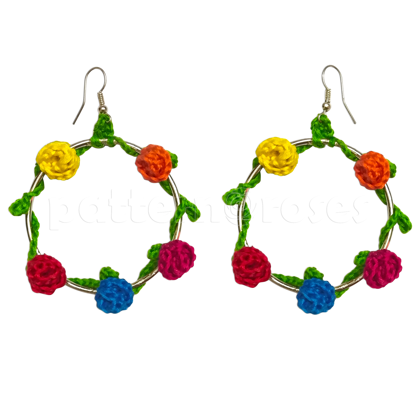 Crochet Mini Roses Hoop Earrings