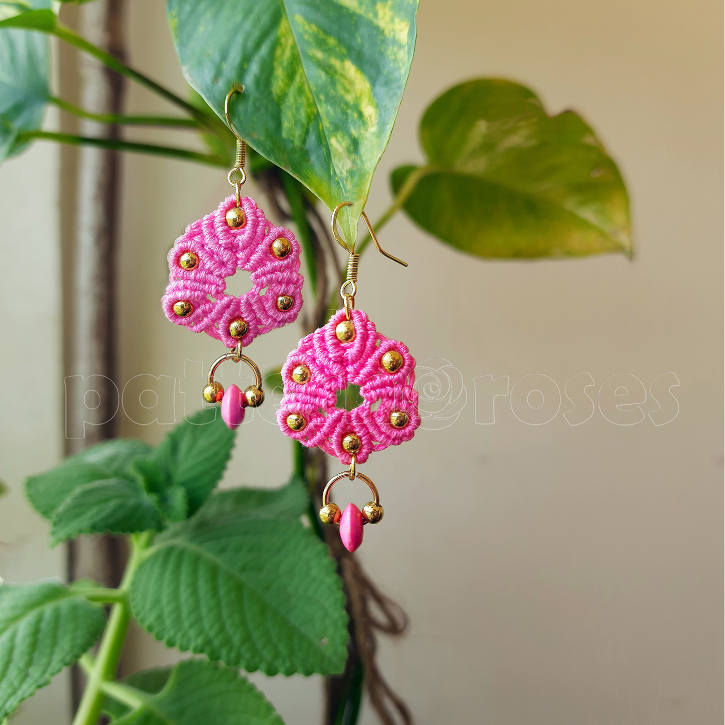 Macrame Pink flower Earrings