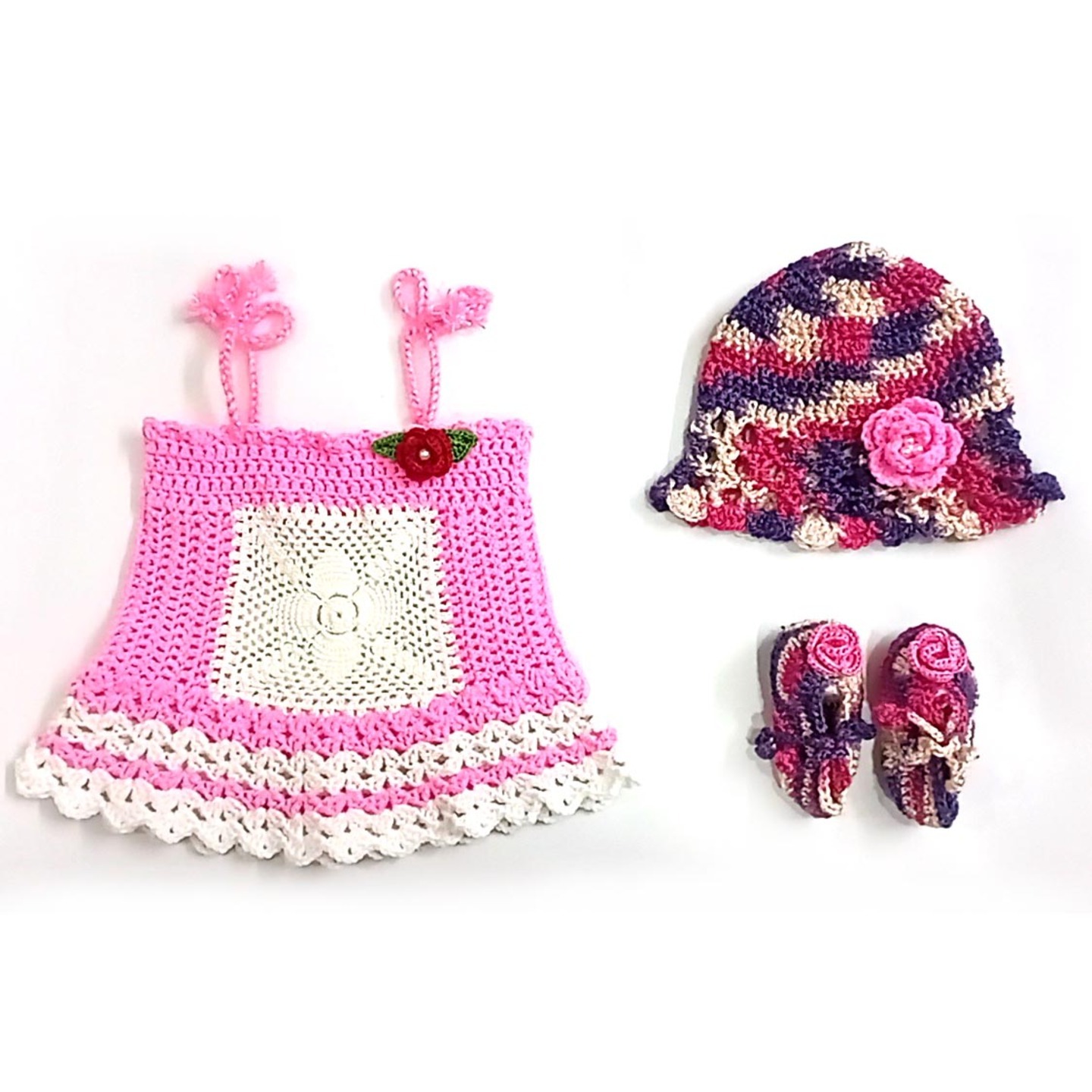 Crochet Baby Frock, Hat & Booties
