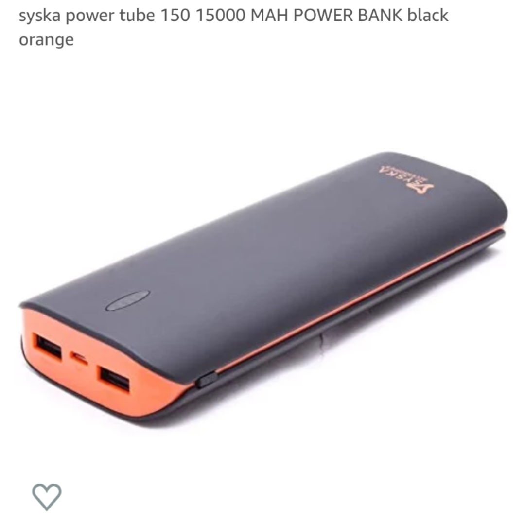 syska power tube 15000 MAH POWER BANK black orange