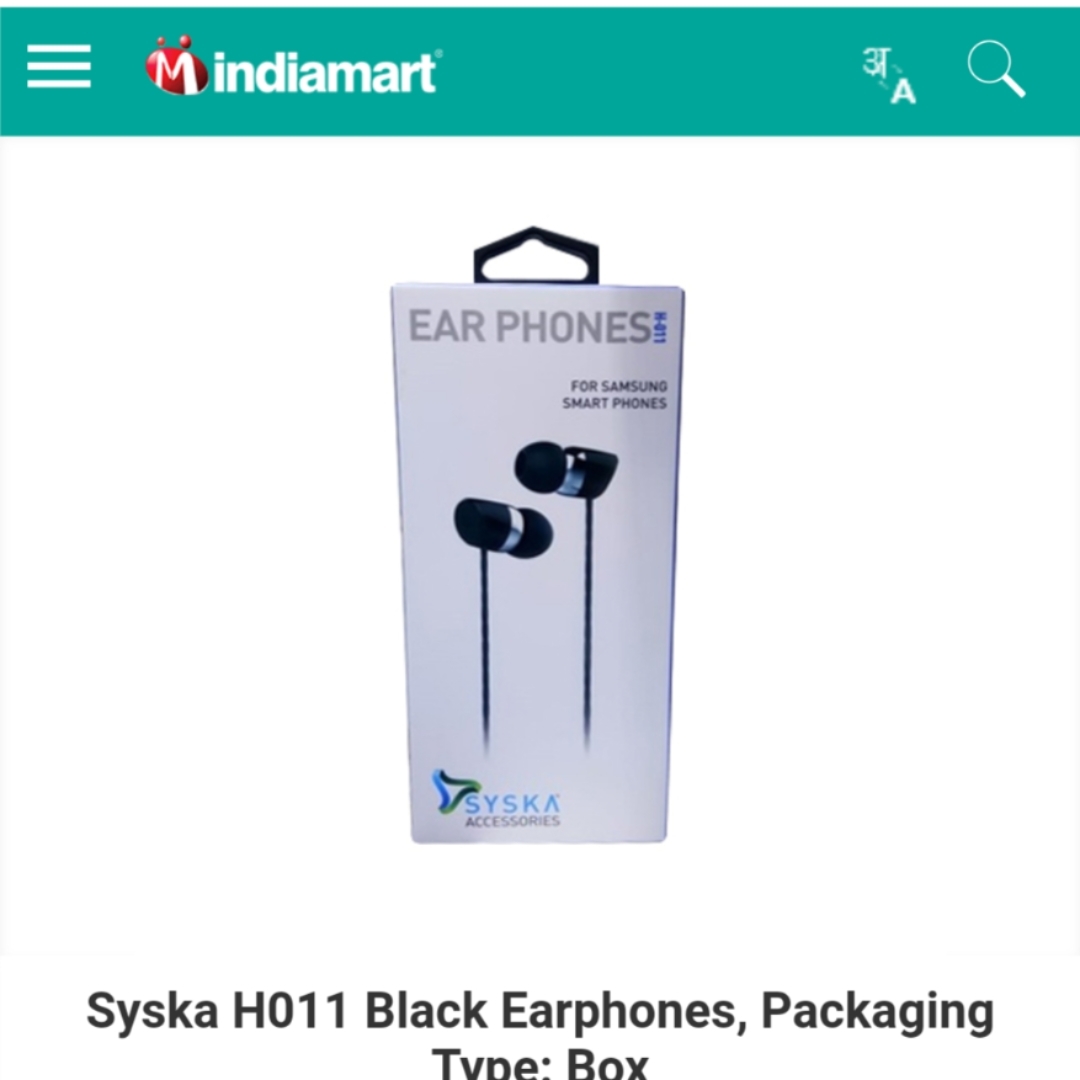 Syska H011 Black Earphones, Packaging Type: Box