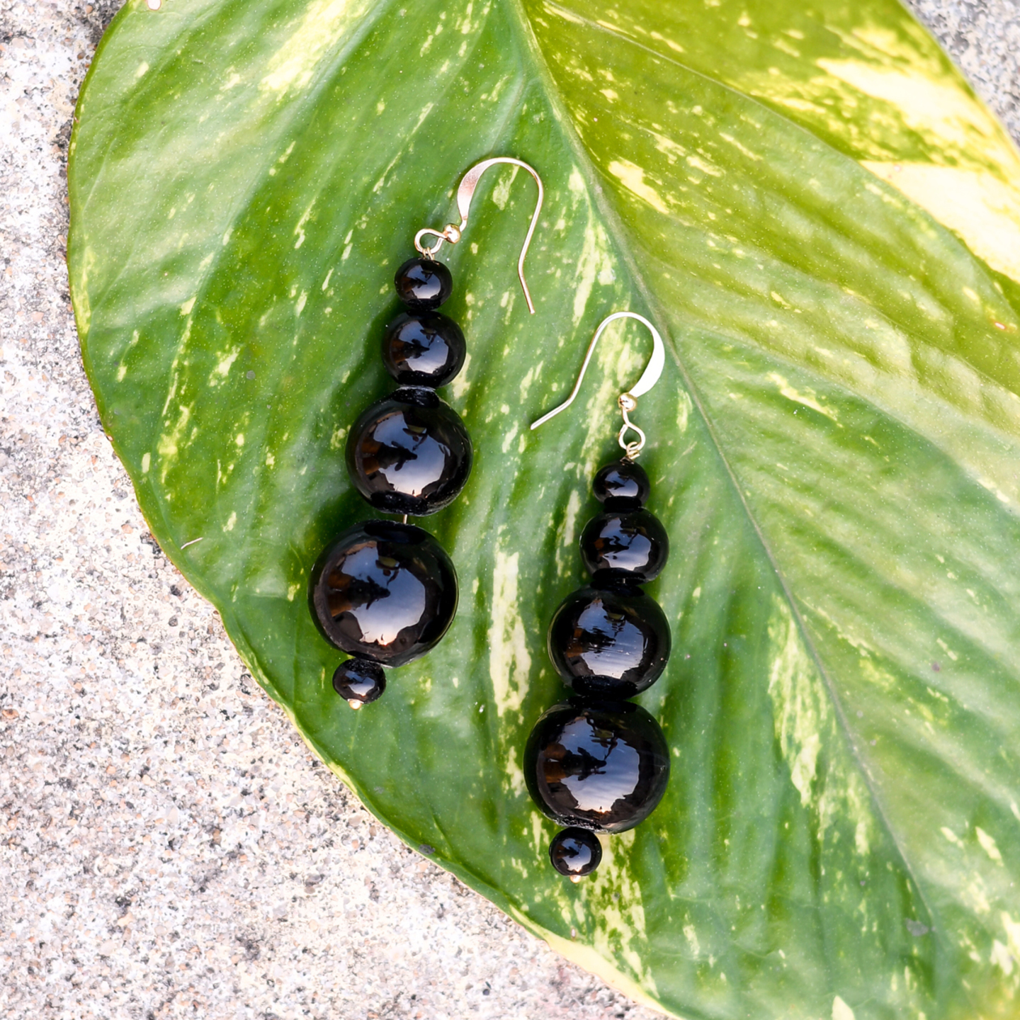 Handmade Black Ceramic Beads Dangle Earrings