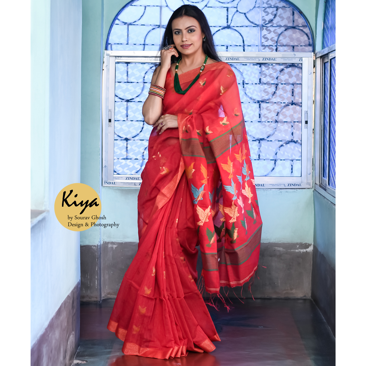 Embroidered Handloom Saree with Bird Design