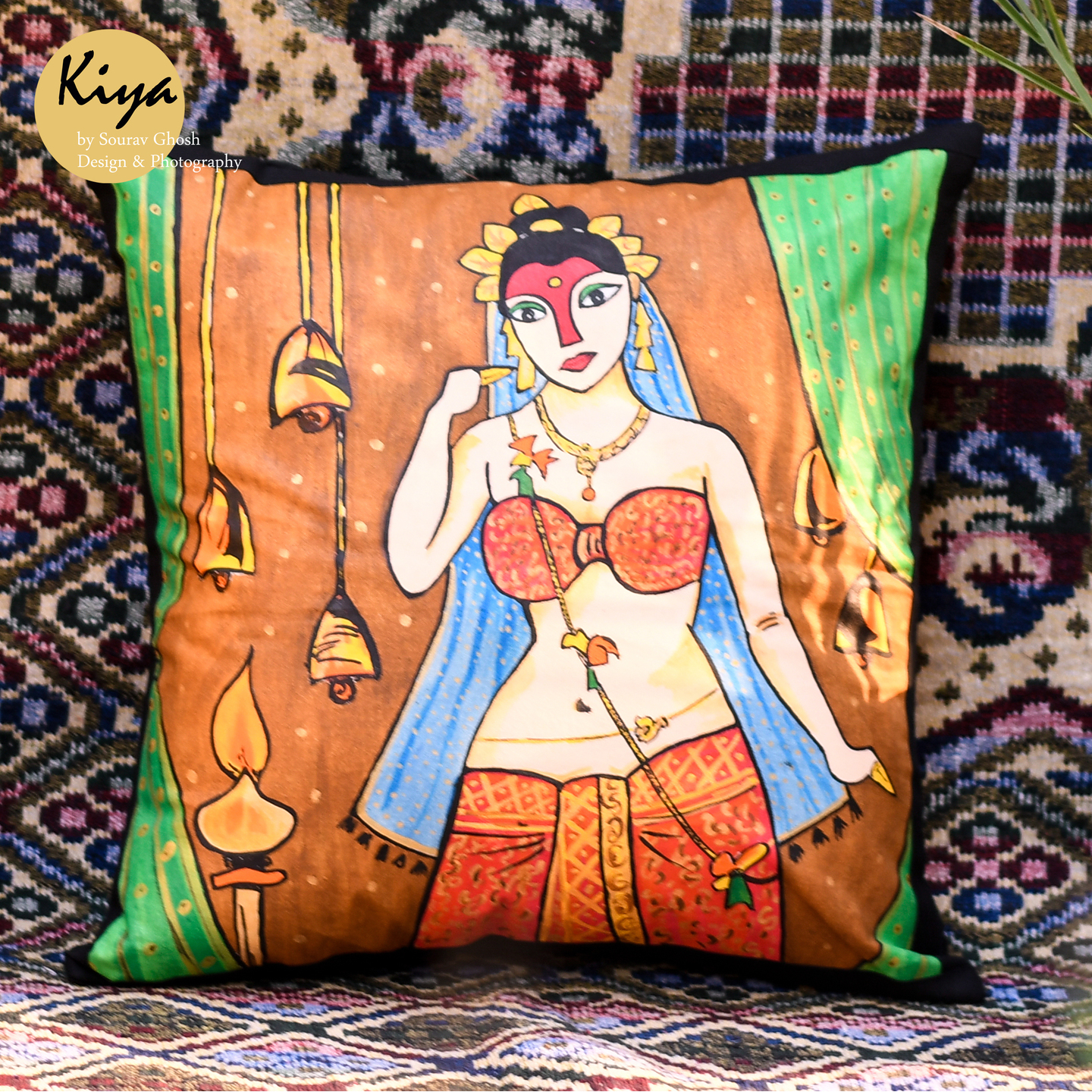 Hand Painted Cushion Cover - Dancing Women