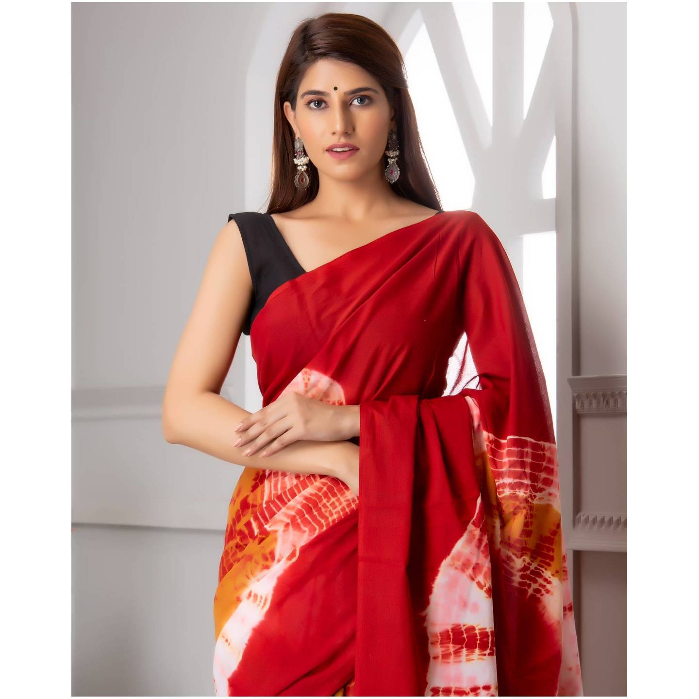 Shivanya Handicrafts Women's Hand block printed cotton mulmul fabric saree Shibori Tye and Dye printed With Blouse Piece Traditional Jaipuri Print_SH-0863