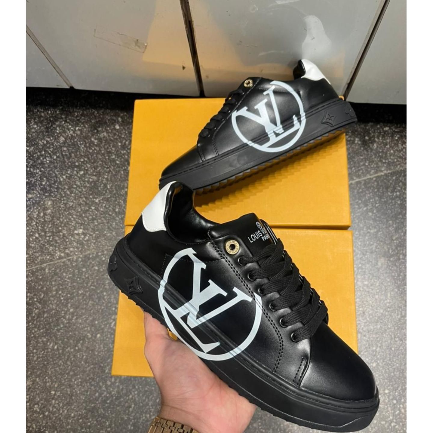Insta Shoppee Louis Vuitton Time Out First Copy Sneaker - White and Black
