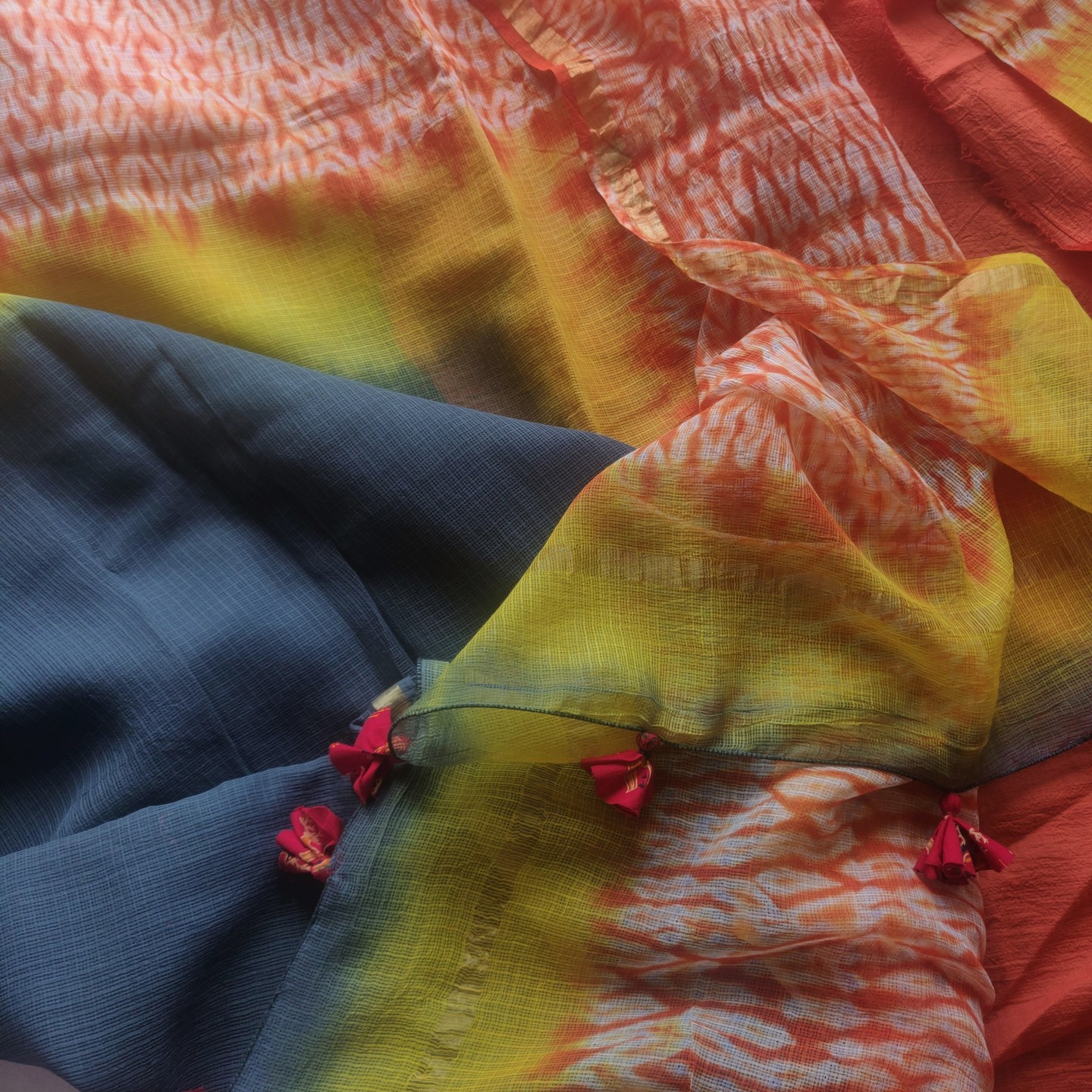 Grey and Orange Shibori