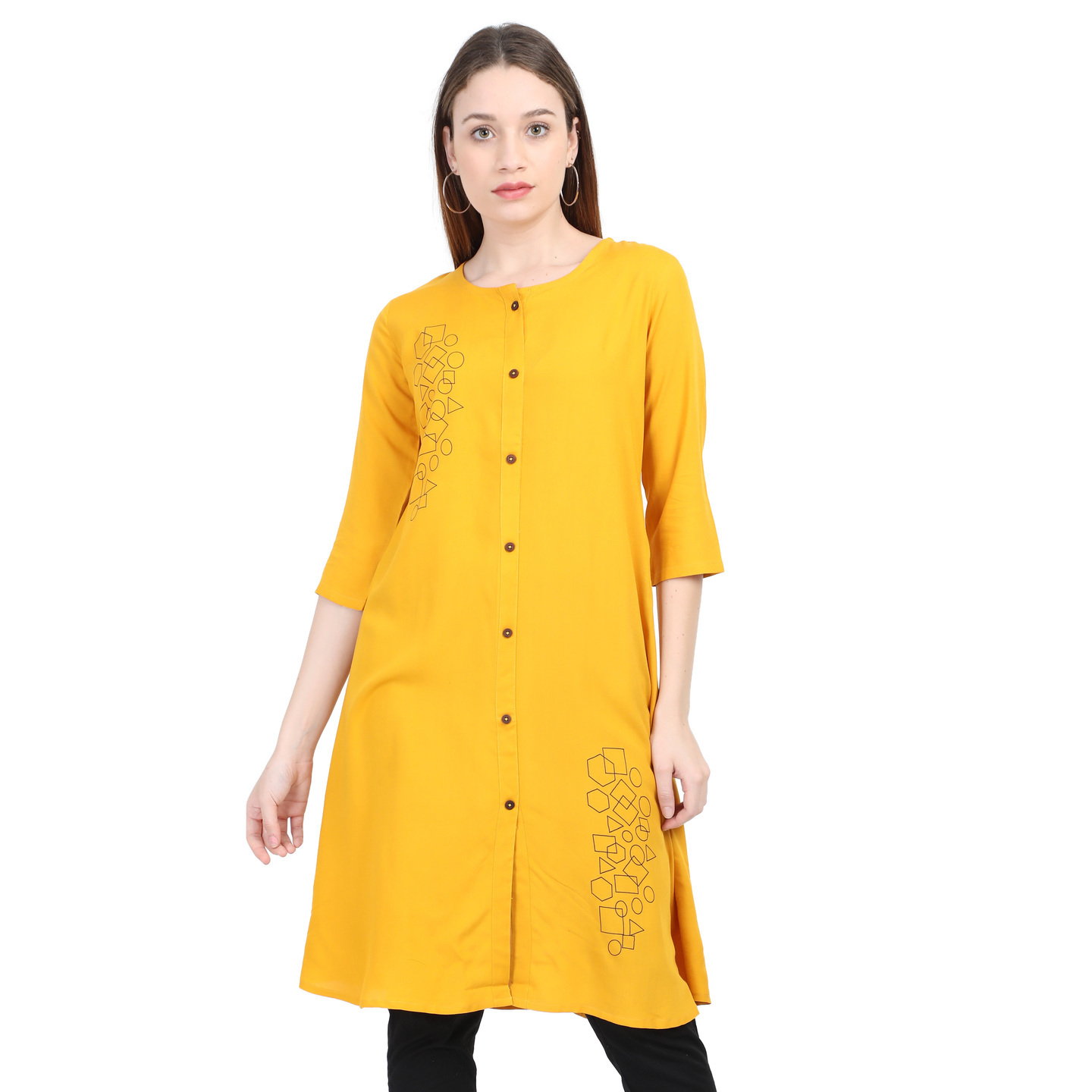 WWM Womens Liva Rayon Yellow Printed Round neck Kurti