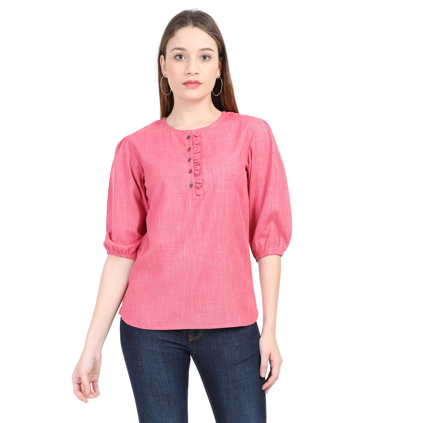 WWM Womens Liva Rayon Pink Printed Round neck Top