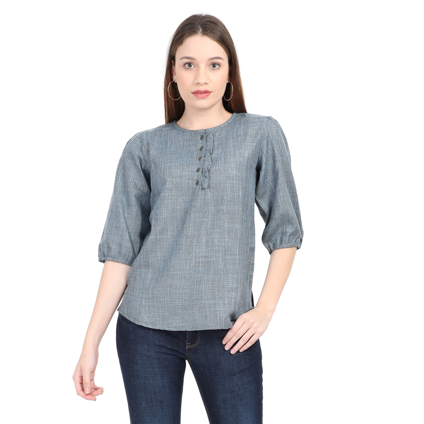 WWM Womens Liva Rayon Grey Solid Round neck Top