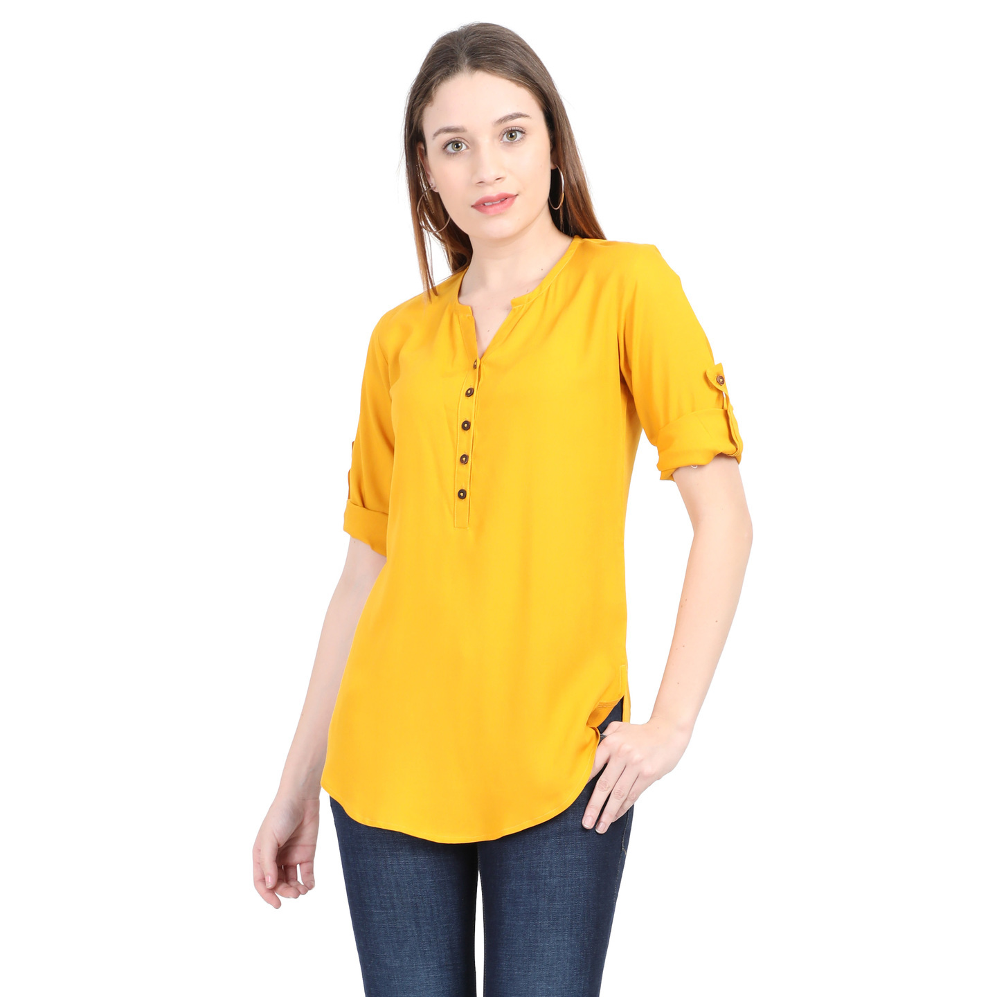 WWM Womens Liva Rayon Yellow Solid Round neck Top