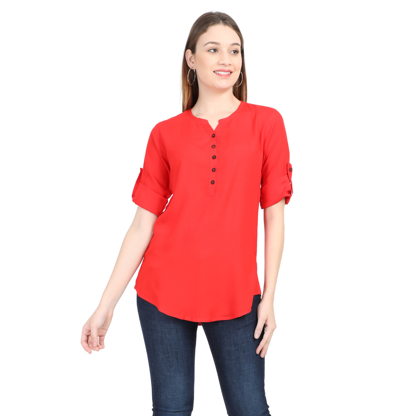 WWM Womens Liva Rayon Red Solid Round neck Top