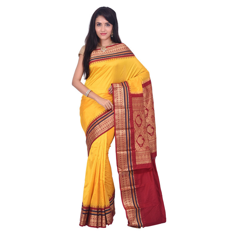 Golden Yellow Kanchipuram Silk Sari