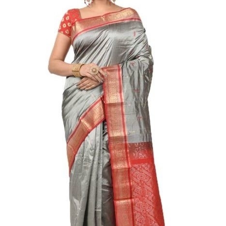 Metallic Grey and Red Buy Kanchipuram Silks Sarees Online
