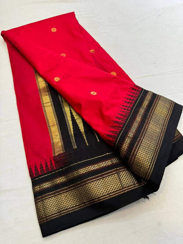 Red and Black Border - Traditional Handwoven Ilkaal Butta Saree online