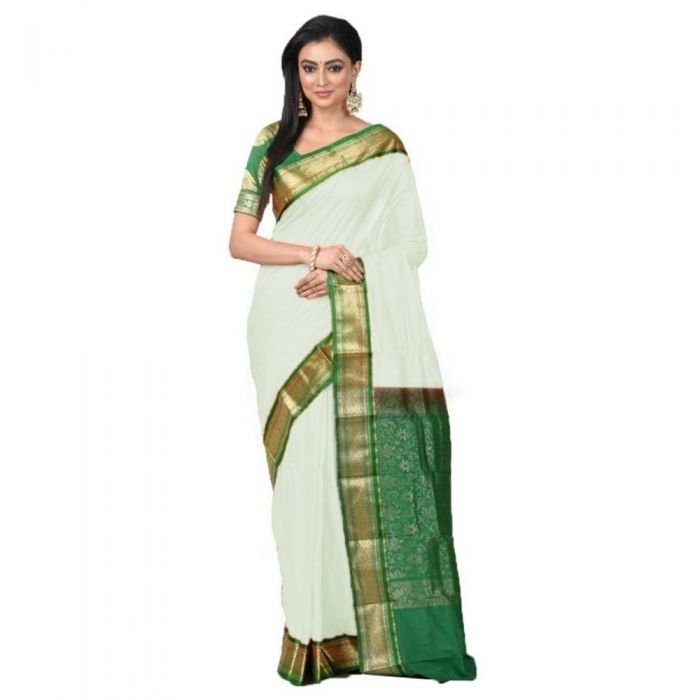 White and Green Buy Kanchipuram Silks Sarees Online  Kanjeevaram Silks  Buy Kanchipuram Pattu Sarees  Silk Sarees