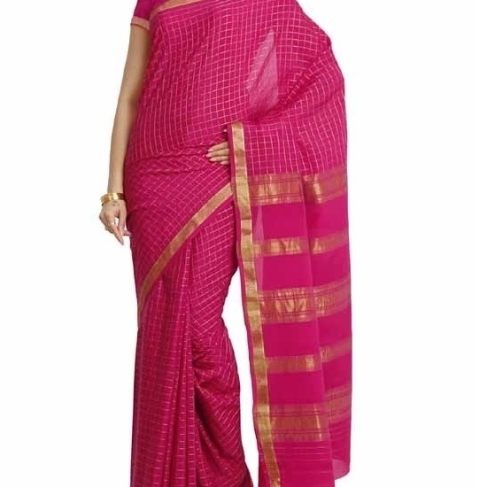 Gagri Pink Self  Coloured Checks Contrast Ksic silk Saree  Mysore Silk Sarees  Mysore Silk Sarees Online  KSIC