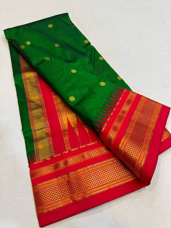 Bottle Green and Red  Border - Traditional Handwoven Ilkaal Butta Saree online