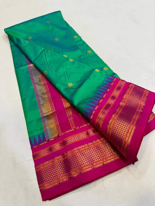 Rama Green and Red  Border - Traditional Handwoven Ilkaal Butta Saree online